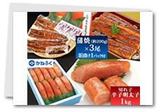 三河一色産 うなぎ蒲焼き3尾＆かねふく切れ子辛子明太子セット商品写真