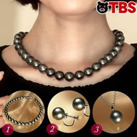 大丸松坂屋11〜13mm黒蝶真珠ネックレス3点セット